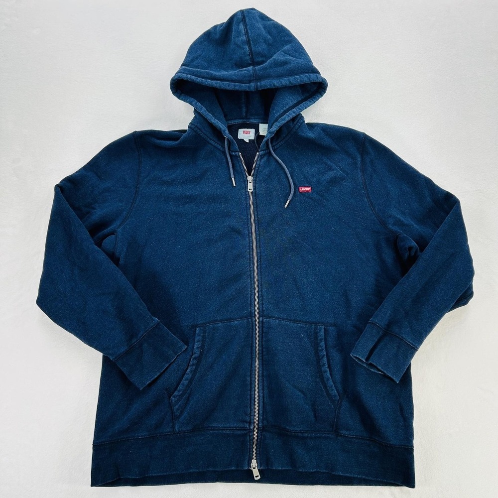 Levi's Hoodie Mens 2XL Blue Full Zip Fleece Sweatshirt Red Tab Logo Jacket